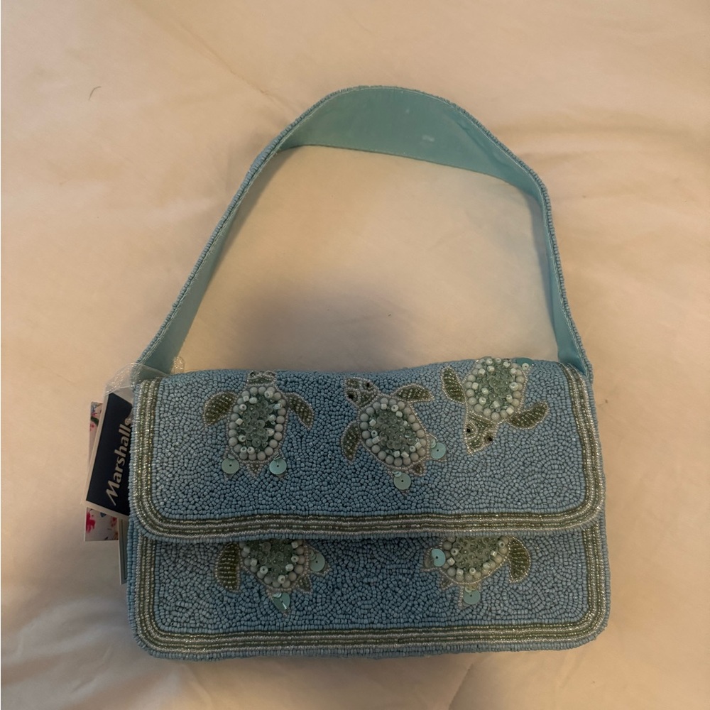Blue Beaded Turtle Design Women's Bag